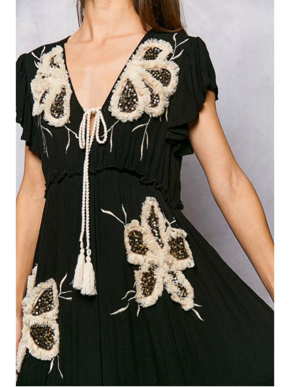 NEW Pol Free People Style Boho Lace Tiered Embroidered Patchwork Maxi Dress Sz L - Picture 3 of 8
